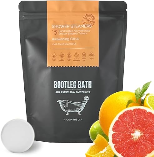 BOOTLEG BATH Vaporizadores de ducha para aromaterapia, 15 unidades, aceite esencial 100% puro, cítricos, todo natural, para hombres y mujeres,