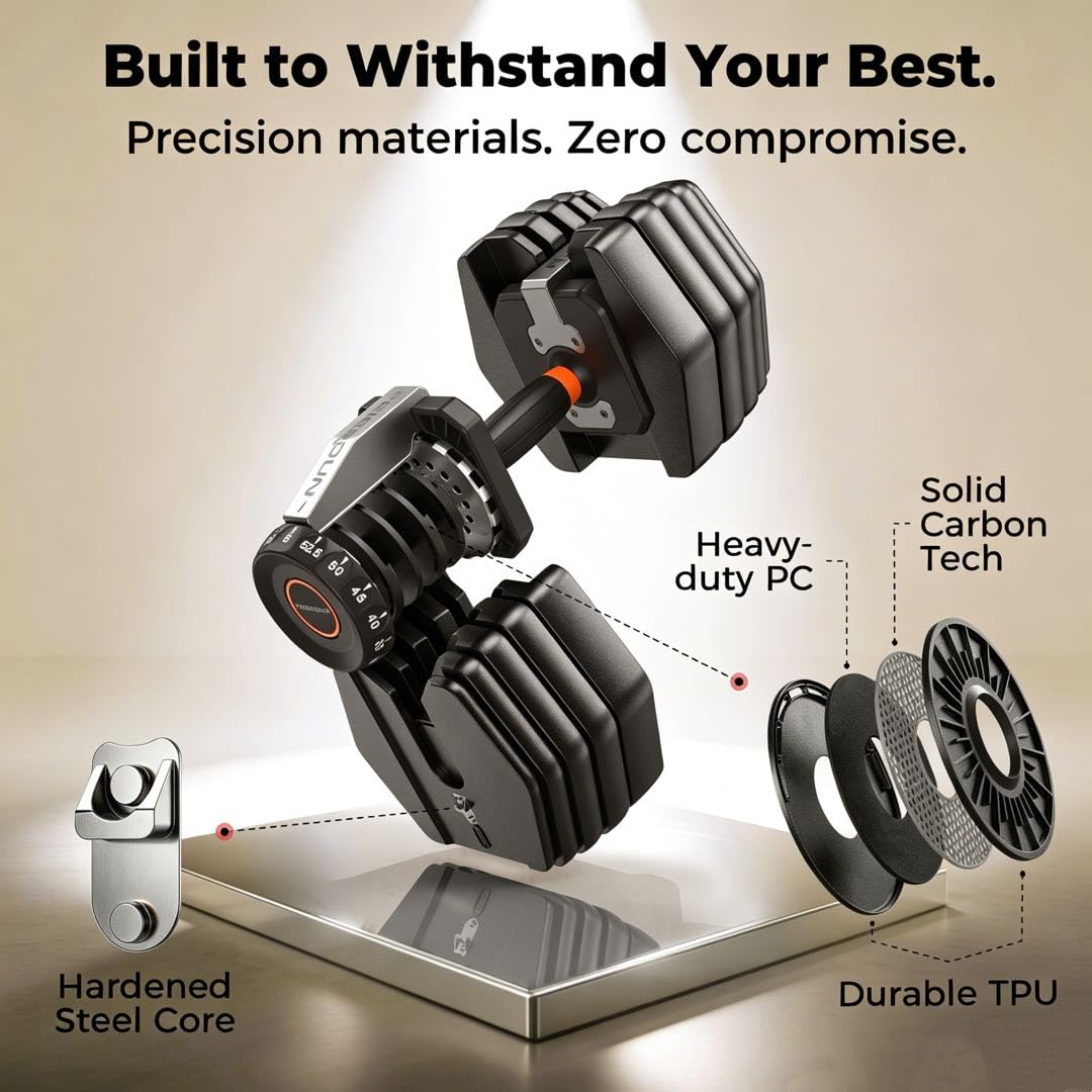 DB1 QuickDial Adjustable Dumbbell Set, 15-in-1 Adjustable Weights with Storage Box & App, 105lb/52.5lb Quick Change for Drop Set, Superset & HIIT Home Gym, Non-Slip Handles, 3-year Aftersale Service