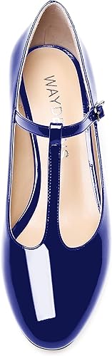 Miniatura 3 de WAYDERNS Zapatos de tacón bajo y grueso con correa en T para mujer, con correa en T, puntera redonda, 2 pulgadas