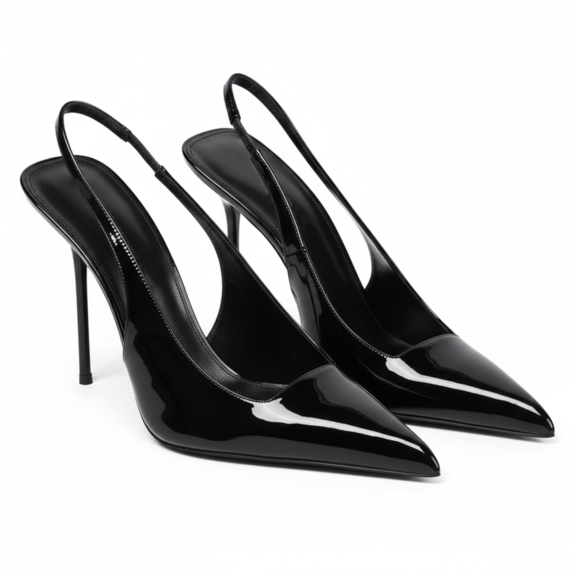 GERULATA Women's Slingback Stiletto Heels Stretch Strap Slip On Pumps Shoes Pointed Toe Backless Patent Leather Dress High Heels