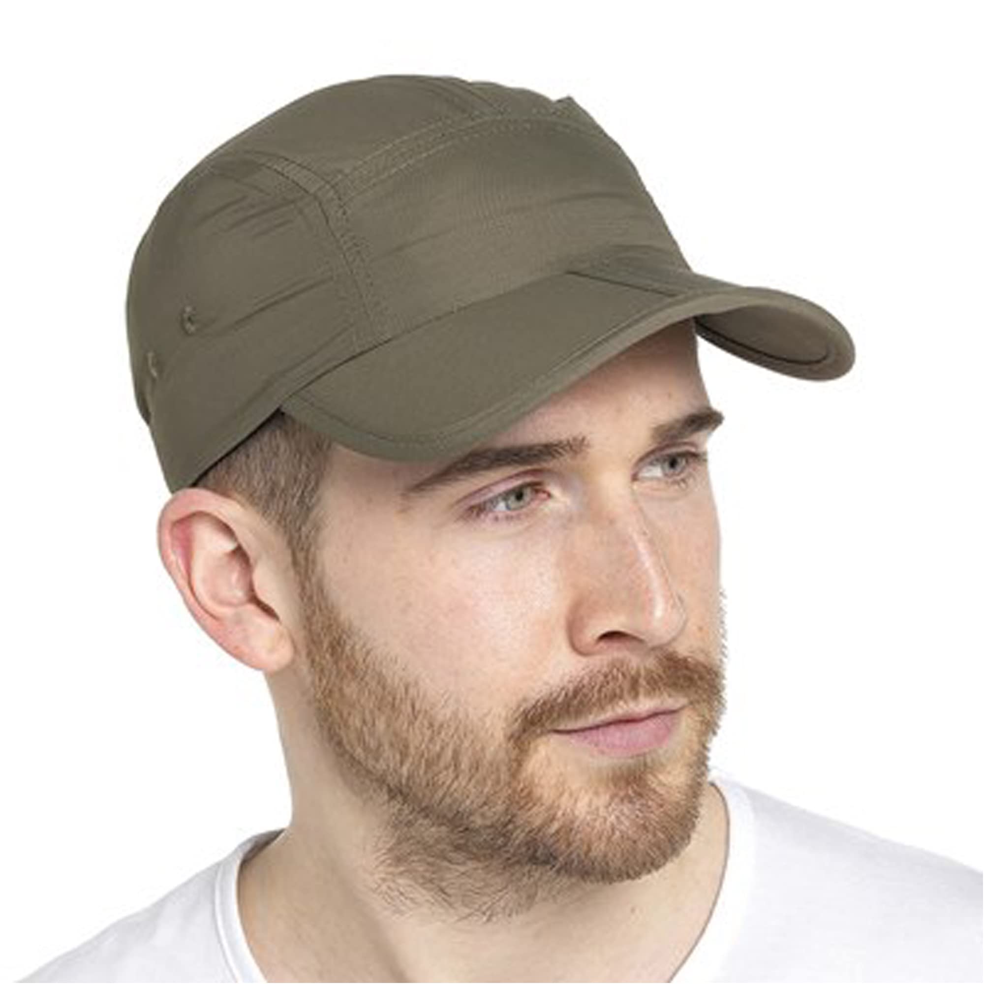 Kav Men's Khaki Baseball Cap With Folding Peak - One Size Fits All, Made Of Polyamide Fabric, Lightweight And Durable Headwear For Sports, Outdoor Activities, And Everyday Wear (Khaki)