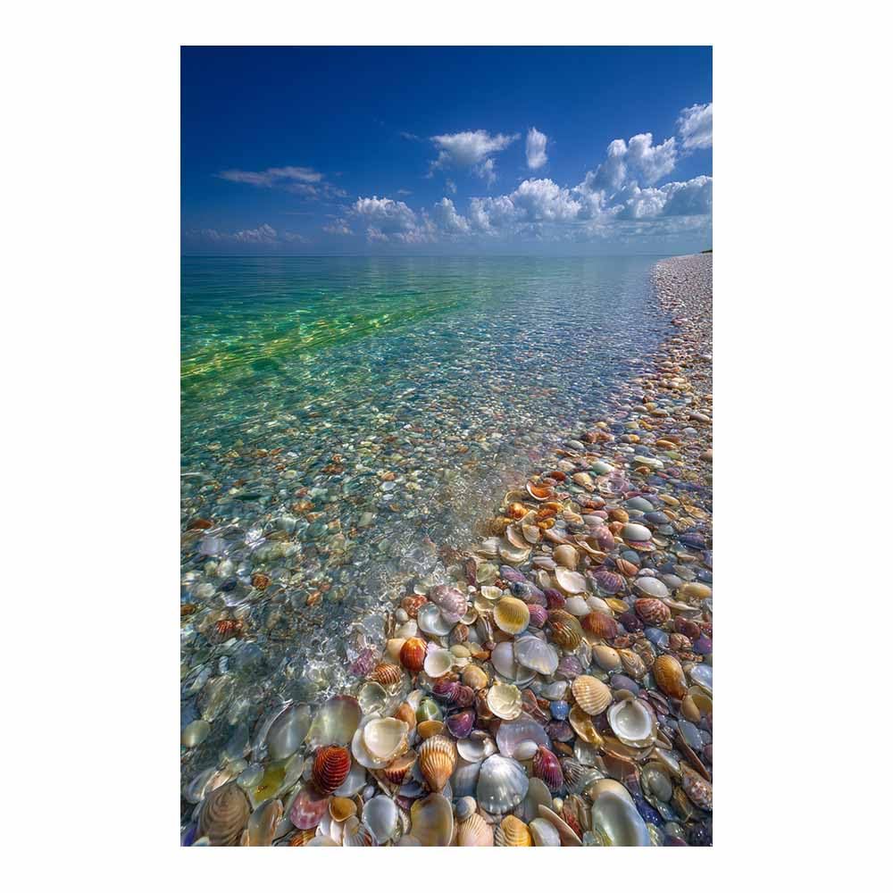 HOQIU Beautiful wall art Crystal Clear Shells Beaches canvas artwork for wall, art prints, For living room, bedroom, bathroom, dining room, painting and decor.(Multicolor)-30x40cm Unframed
