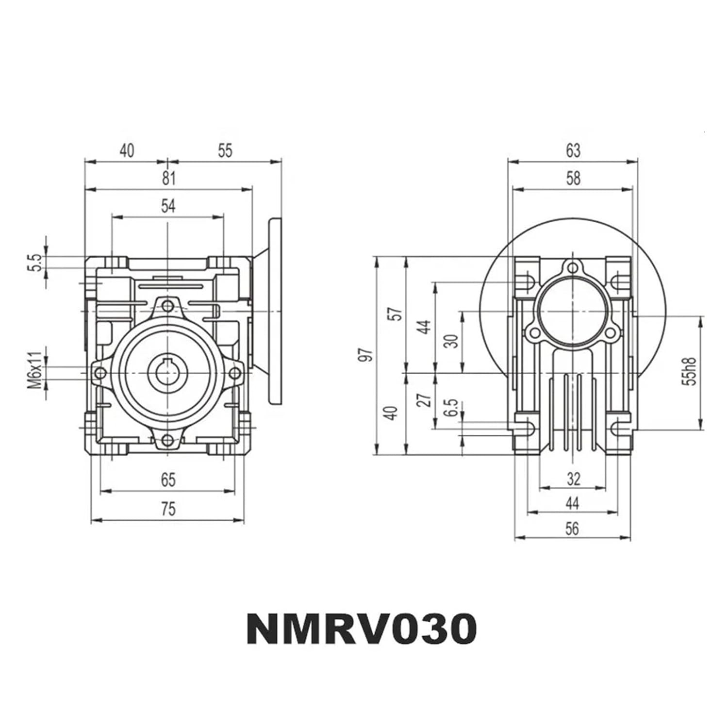 5:1-80:1 Worm Reducer NMRV030 11mm Input Shaft RV030 Worm Gearbox Speed Reducer for NEMA 23 Motor
