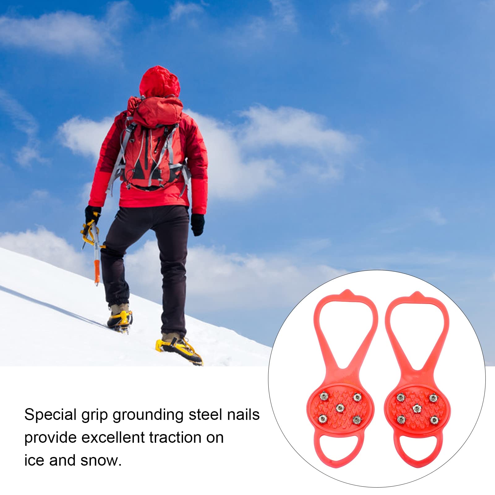 1pair Ice Grips Anti Skid 5 Studs Crampons Ice Cleats Snow Traction Cleats Crampons for Shoe and Boots for Walking on Snow and Ice (M)