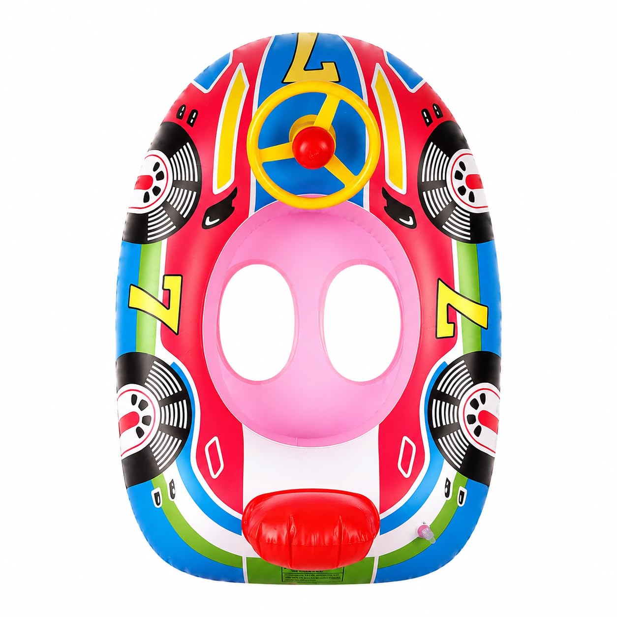 Car-Shaped Inflatable Swimming Pool Float Ring Seat with Handles, Pink