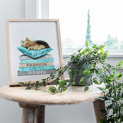 Miniatura 7 de Yorkshire Terrier, Yorkie Glam Decor for Women, Girls Room, Teens Bedroom - High Fashion Design Wall Art - Light Blue Room Decoration - Luxury