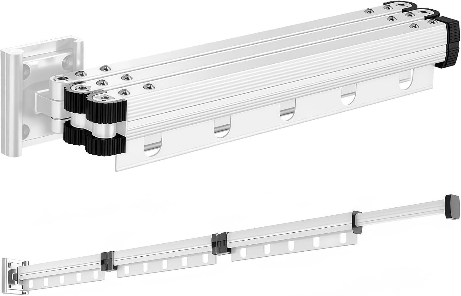 49.6 in Wall Mounted Clothes Drying Rack, White Aluminum Alloy, 15 Hooks, Drill-Free