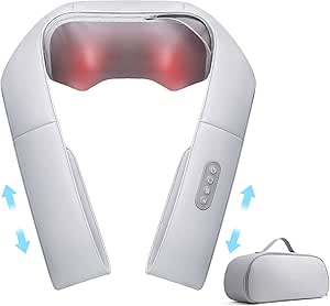 首 マッサージ マッサージャー ネック・ショルダーマッサージ器 マッサージ機 2段階ヒーター付き 調節可能なストラップ 首 腰 背中 太もも 肩揉み プレゼント 家庭 職場用 EMK-150C1