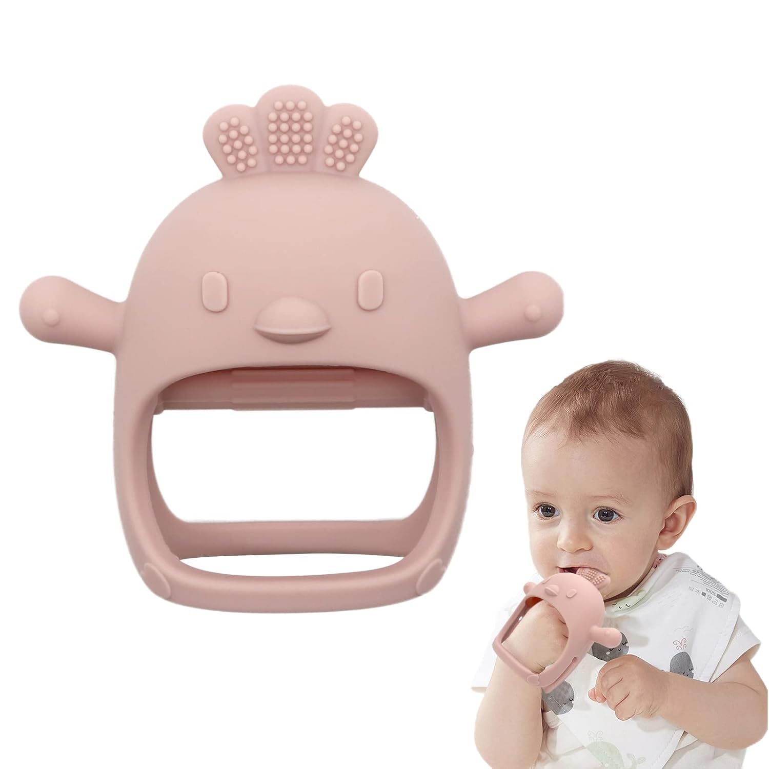 Baby Teething Toy for 0-6 6-12 Months, Food Grade Silicone Teething Mitten, Anti Dropping Wrist Hand Teethers Baby Chew Toys for Sucking Needs, BPA Free Pack of 1 (Peach)-image-3