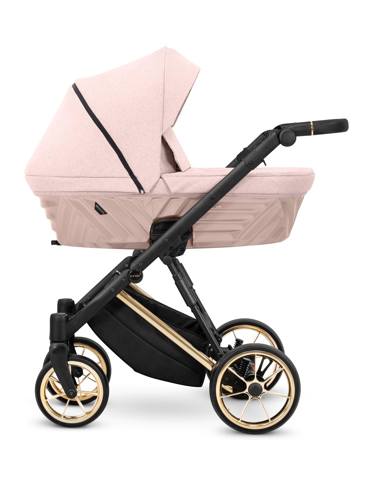 Kunert Ivento Poussette 2 en 1 de qualité supérieure avec cadre doré, cadre en aluminium, multicolore (rose)