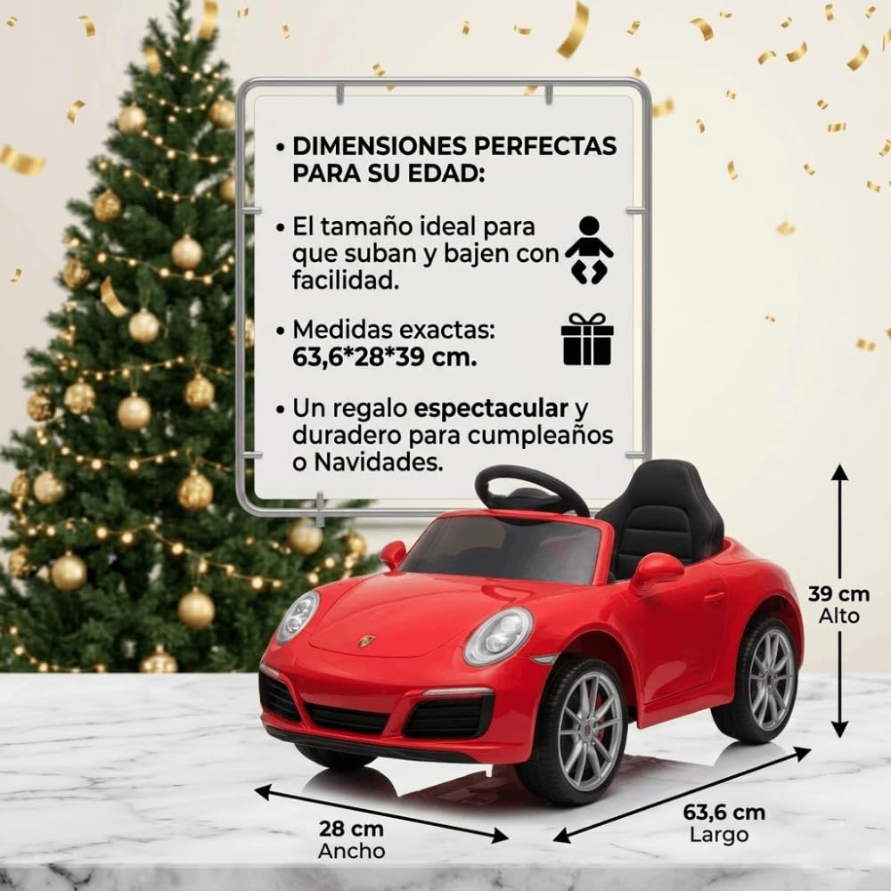 Correpasillos Porsche Infantil - Coche de Juguete Deportivo sin Pedales para Niños y Bebés, Asiento Ergonómico, Ruedas Silenciosas, Juguete para Desarrollo Motor (63,6x28x39 cm) (Rojo)