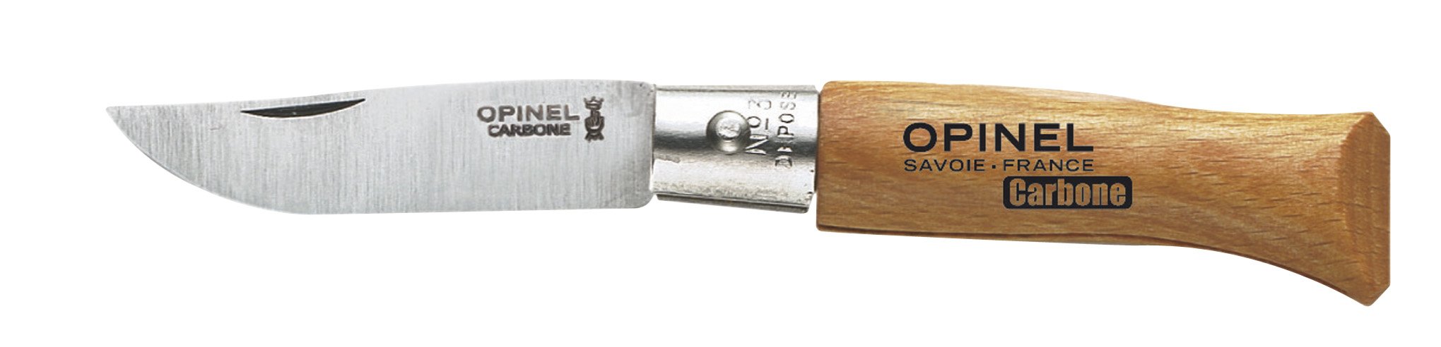 OPINEL Couteau en Acier avec Manche en Bois, N°03, Pied de Mouton, Réutilisable, Fixé, Préparation Culinaire, VRI N°03 Carbon