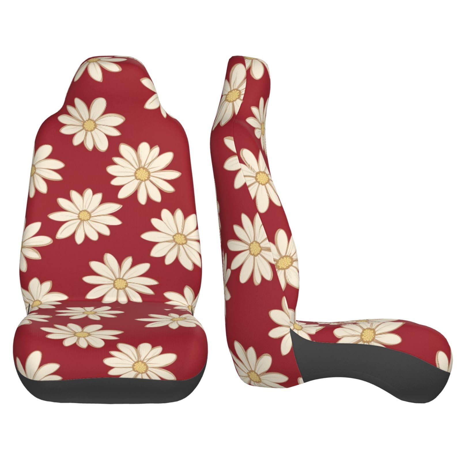 Mexpekil 2 coprisedili per auto, motivo margherita, colore beige, protezione completa per sedili auto, accessori per interni auto, per uomini e donne