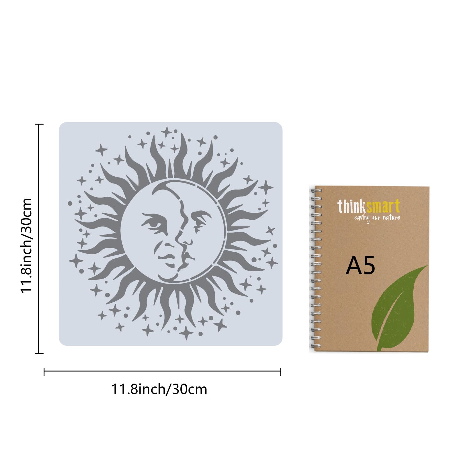 GORGECRAFT 30cm Large Sun Stencil Decoration Reusable Moon Star Painting Templates Flowers Hollow Out Plastic Decoration Templates for Drawing Craft Wood Wall Furniture Canvas - Image 2