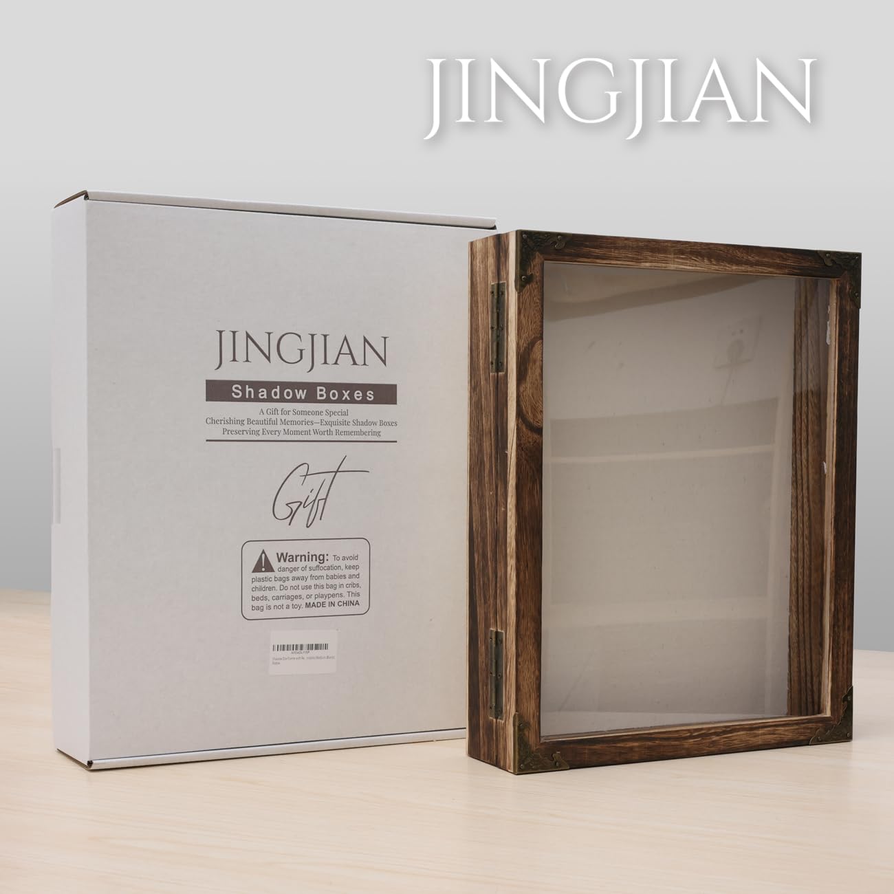 WANLIAN Shadow Box Frame, 3 ripiani rimovibili in legno, scatola per ombre in legno, base in acrilico e cassetto, per esporre foto, medaglie, bouquet da parete o da tavolo (bianco