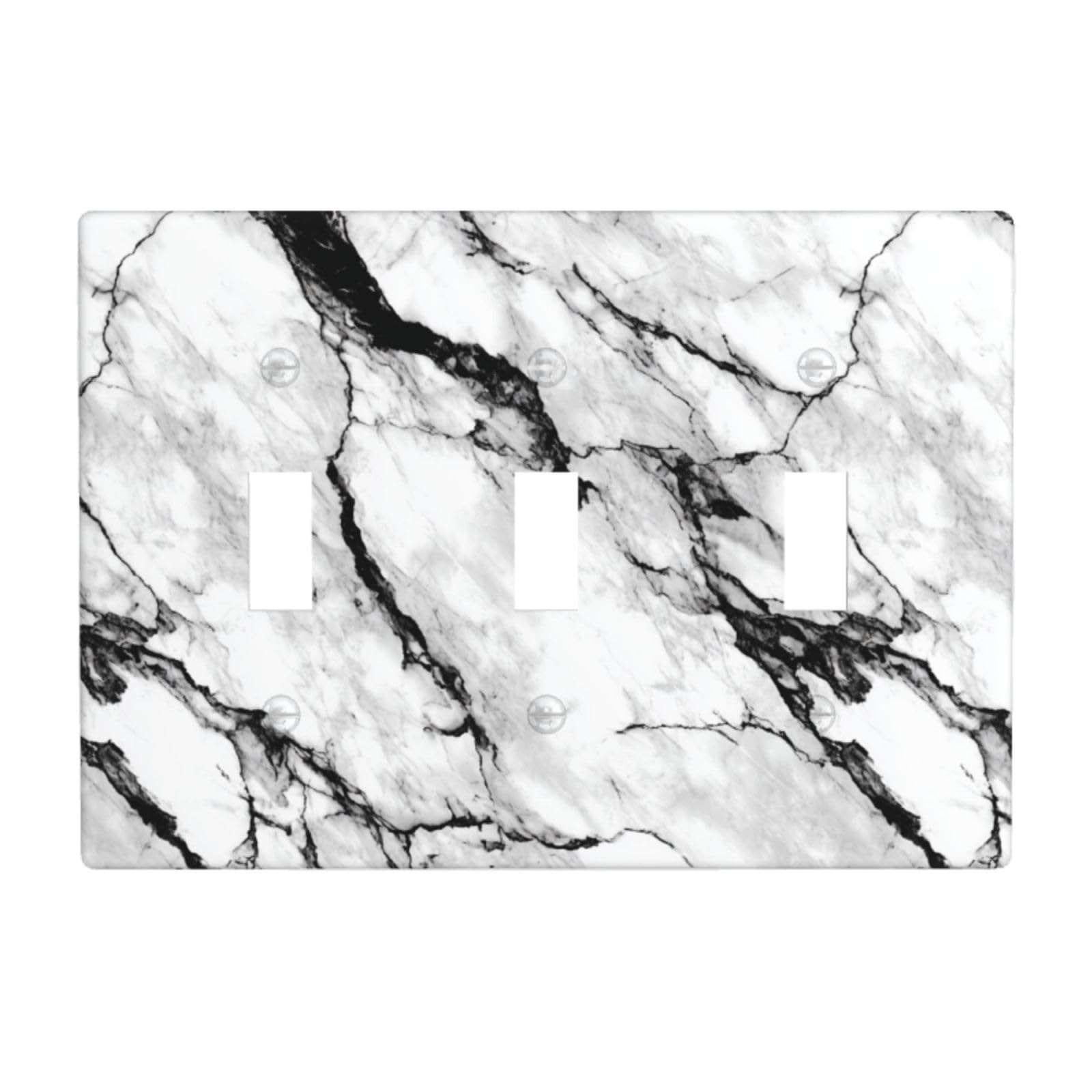 White Black Color Luxury Marble Light Switch Covers 3 Gang Triple Toggle Wall Plate Switchplate Electrical Faceplate for Bathroom Kitchen Bedroom Decor