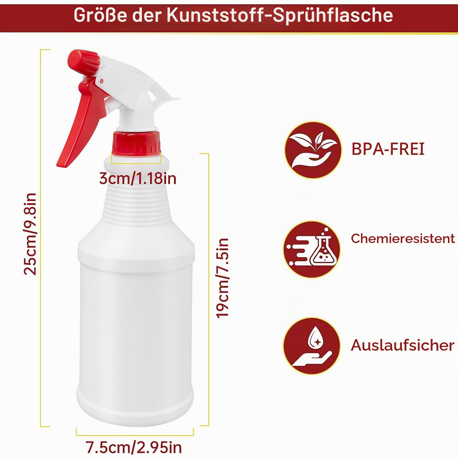 12 Stück Sprühflaschen 500ml – Leere Kunststoff Sprühflasche Nachfüllbar, Sprühflasche mit Handgriff und verstellbarer Düse für Reinigung Garten Pflanzen Haare (16 oz / 500 ml)