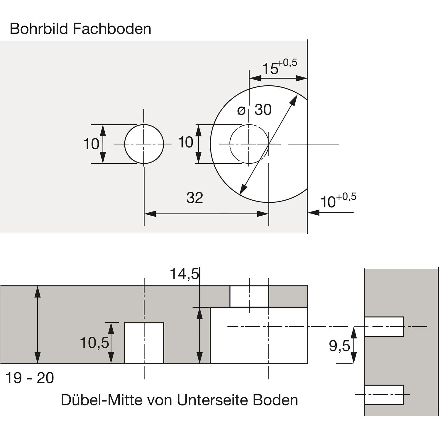 HETTICH VB 19/21 Exzenter-Verbindungsbeschlag, 19-20 mm Fachb, Bohr ø30+10