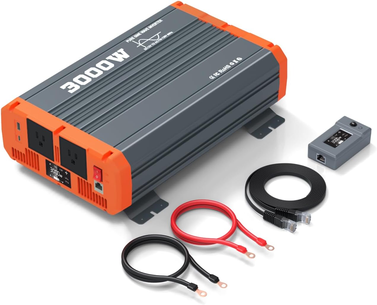 2000W Pure Sine Wave Inverter 12V to 110V/120V AC Car Power Inverter for Vehicles, Truck, Solar, RV, Home Backup with Dual AC Outlets, USB & Type-C Fast Charge Ports, Remote Controller