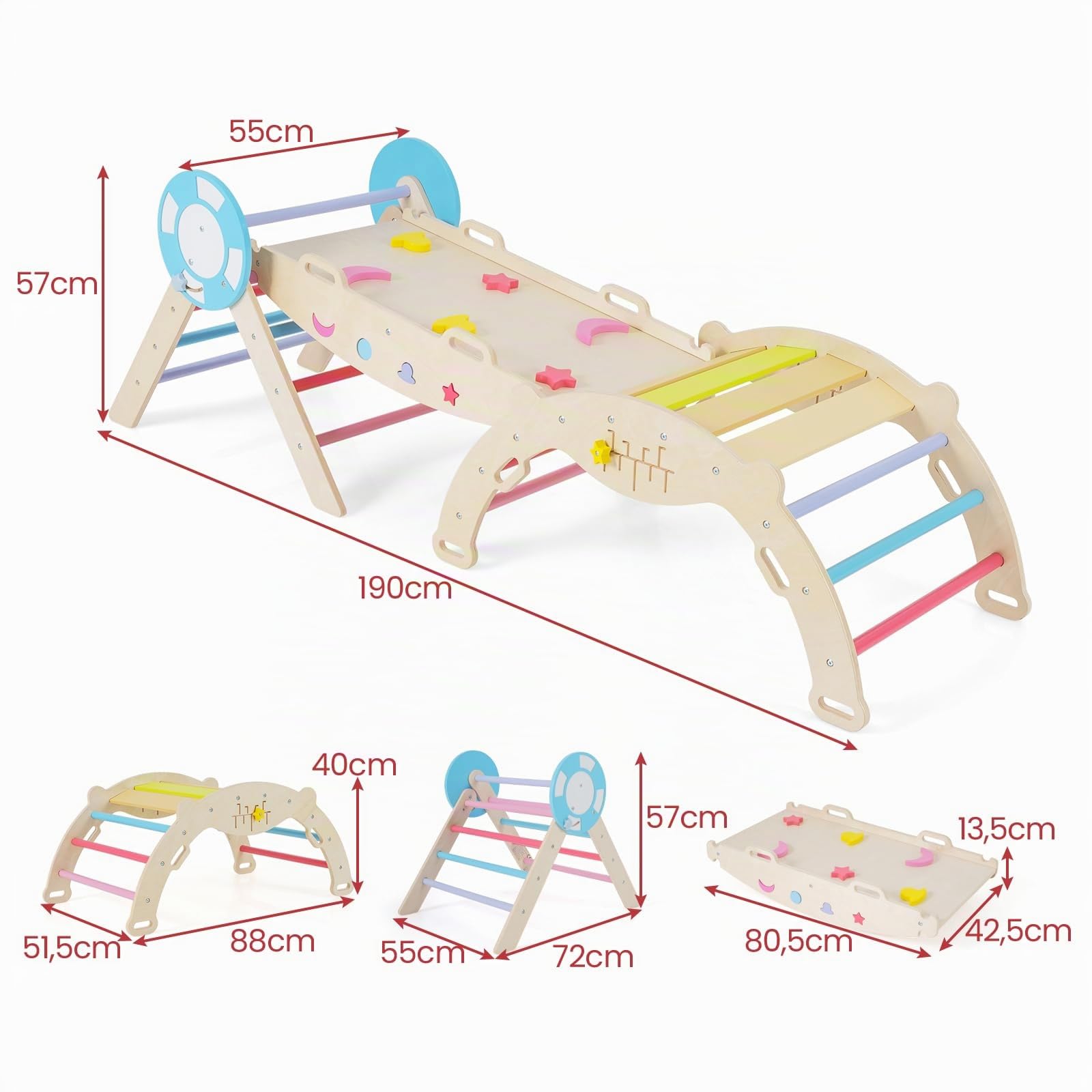 RELAX4LIFE Set da Arrampicata per Bambini, Triangolo di Arrampicata con Scivolo e Arco, Gioco di Incastri in Legno, Gioco Montessori per Bambini 1+ Anni (Marinaio-3 Pezzi | Colorato)