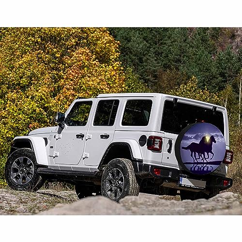 Image of Horses Spare Tire Cover Horse Run Sunset Water Silhouette Purple Beach Weatherproof Universal Wheel Protectors Camper Tire Covers for Trailer Rv Travel(17 inch)