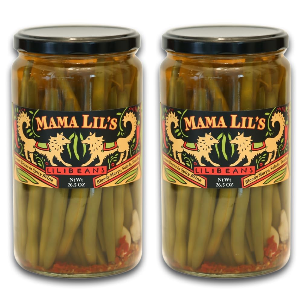 Mama Lil’s Lilibeans Spicy Pickled Green Beans, 26.5 oz – Crisp Green Beans in Spicy Brine for Bloody Marys, Salads & Snacking