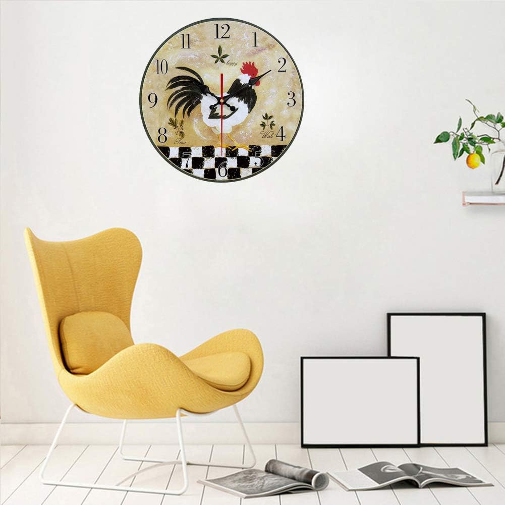 Yeyo Rooster Wall Clock European Style Old Fashion Elegance Vintage Wall Clock MDF Wooden Art Decor for Home Decoration (12inch, Style 10)