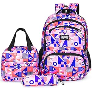 Eucomir Mochilas Escolares,Mochila con Bolsa de Almuerzo Y Estuche para Lápices,Mochila Infantil Gran Capacidad,Juego de Bolsas de Libros para Niños,Niñas,Adolescentes para Escuela,Viajes,Rosa