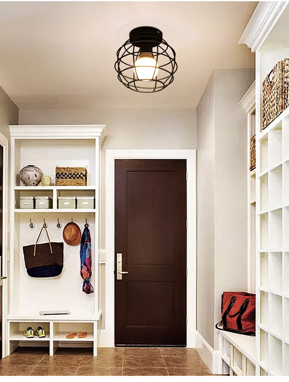 2 Pack Black Semi Flush Mount Ceiling Light Industrial Metal Modern Chandelier for Foyer Kitchen Hallway Stairway Porch Bedroom