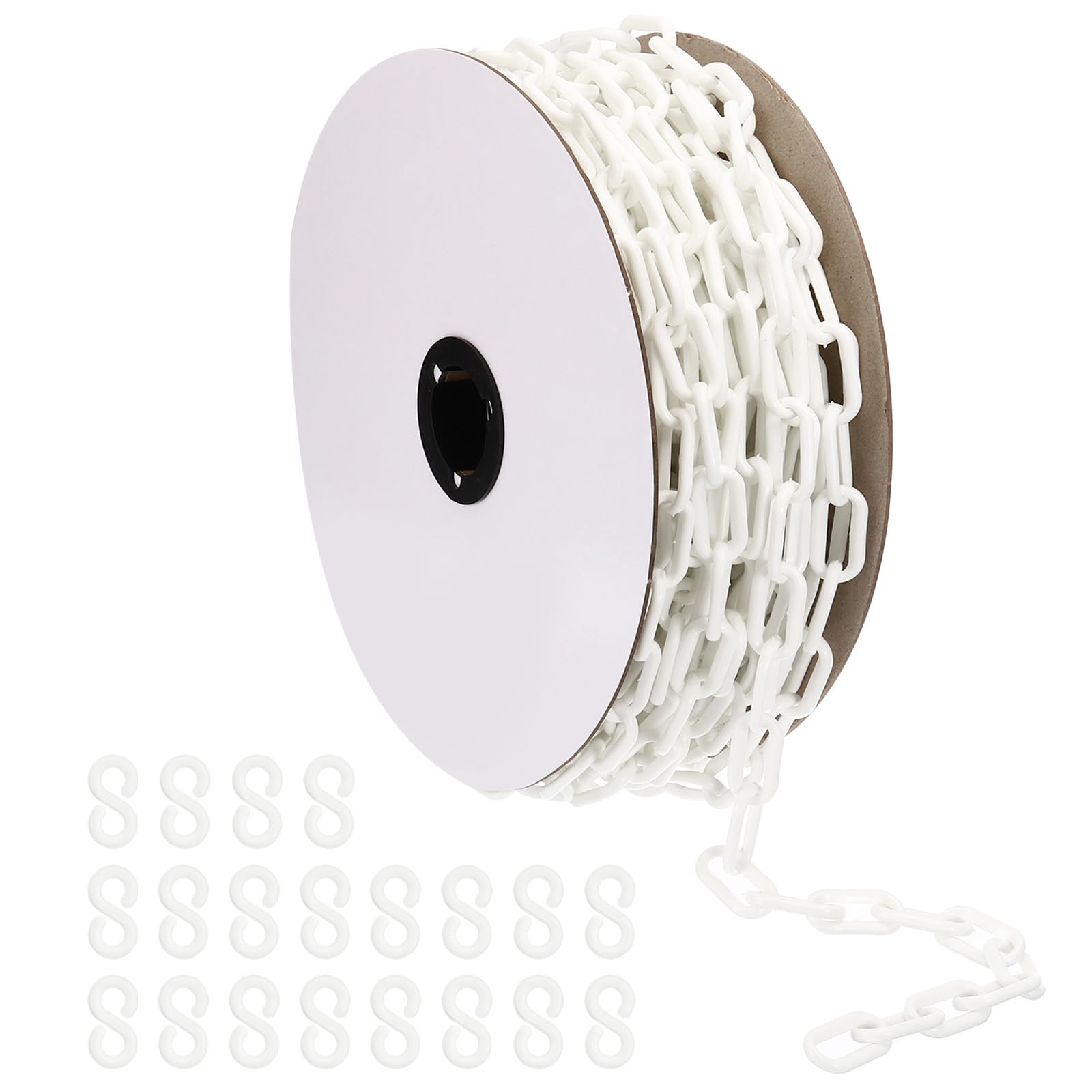 PATIKIL Chaîne en Plastique, 82 Pieds de Chaîne de Sécurité pour le Contrôle des Foules, Maillons de Chaîne en Plastique Blanc de 1/4 Pouce (6 mm) pour Files d'Attente, Stationnement