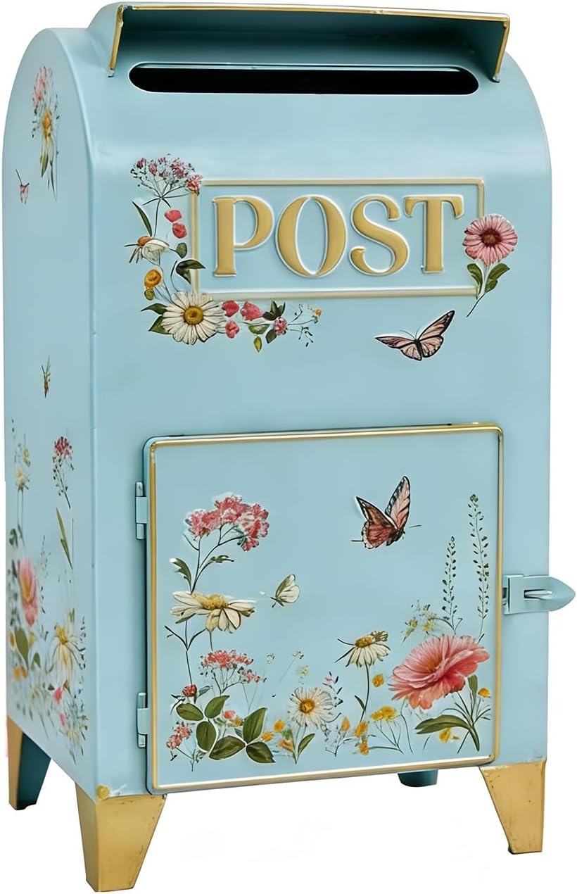 Security Mail Box, Steel Metal Rust Proof Mail Box with Slot for Envelope, Large Curbside Mailbox for Outside House Or Residential(Blue)