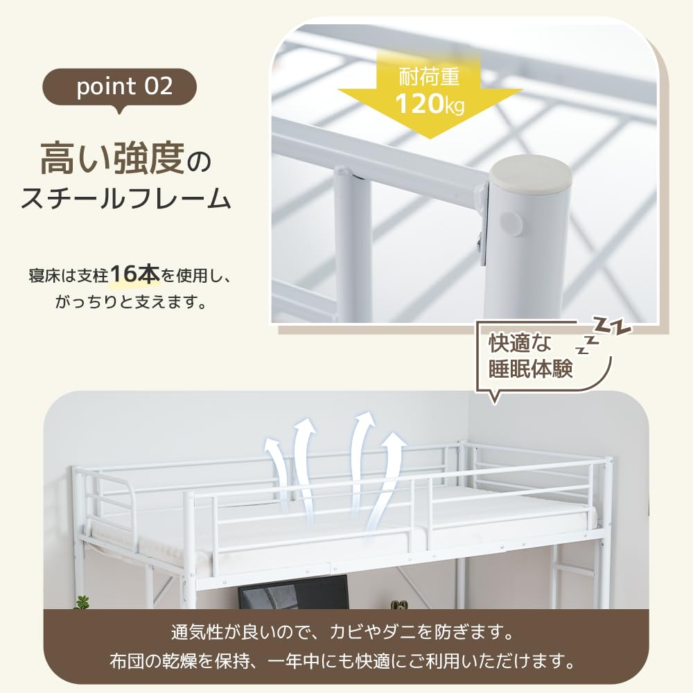 Amazon｜システムベット デスク付き ロフトベッド ラック棚付き