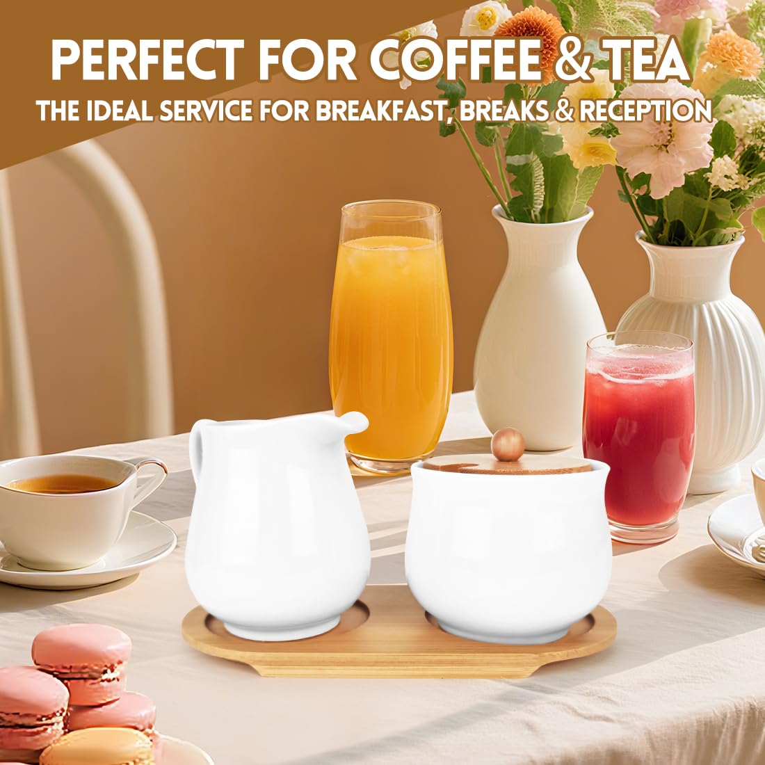 Juego de leche y azúcar, jarra de leche blanca de porcelana y azucarero con tapa y cuchara, recipiente de cerámica para leche y azucarero con bandeja para cocina y café, apto para lavavajillas y