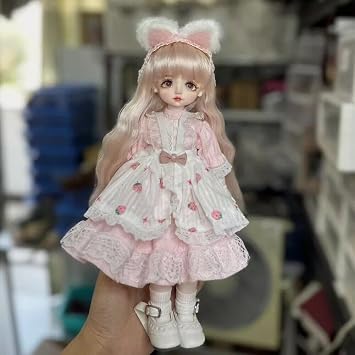 BALOLO BJD Doll Full Set 1/6 Ball Joint Doll Girl 11.8 inches 30 cm SD Resin Ball Joint Doll Handmade Cartoon Beautiful Girl Full Set Gift, 1 Doll + Clothes + Shoes + Wig + Eyes + Face Makeup 14#