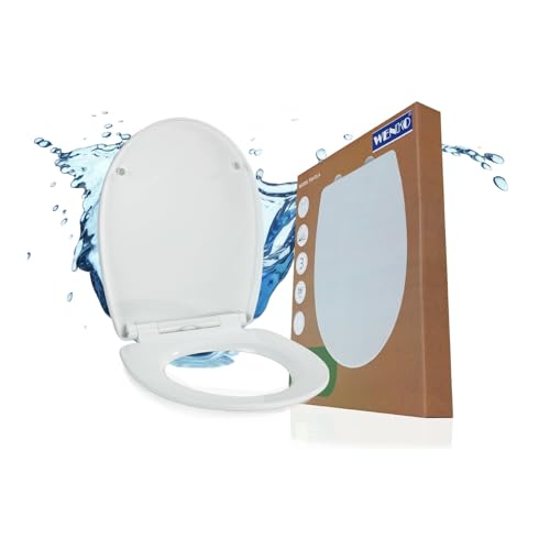 WENKO Toilettendeckel mit Absenkautomatik, hohe Belastbarkeit bis 350 kg, ovaler WC Sitz, abnehmbar, Klodeckel aus recycelbarem, bruchstabilem Thermoplast, Mod. Tavola, weiß