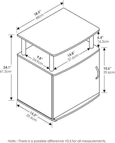 Miniatura 3 de Furinno Jaya - Mesita de noche para sofá lateral con puerta, paquete de 2, roble blanco/tubos de acero inoxidable Roble