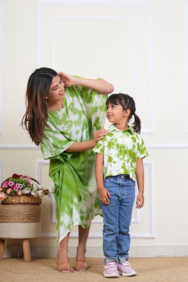 Image of Maaesa Women & Girls Mother Daughter Matching Kaftan Combo || Crepe Rayon Tie-Dyed Kaftan || Casual Wear || Family Twinning Outfit