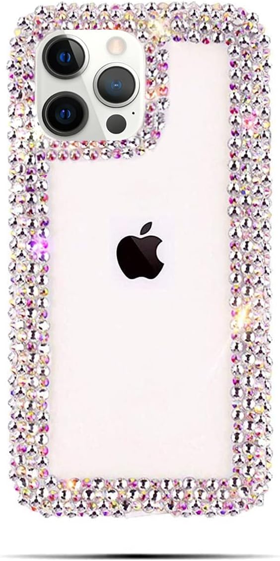 Bonitec Compatible with iPhone 13 Pro Max Case for Women Girls 3D Glitter Sparkle Bling Case Luxury Shiny Cute Crystal Charms Rhinestone Diamond Bumper Clear Protective Cases Cover Clear