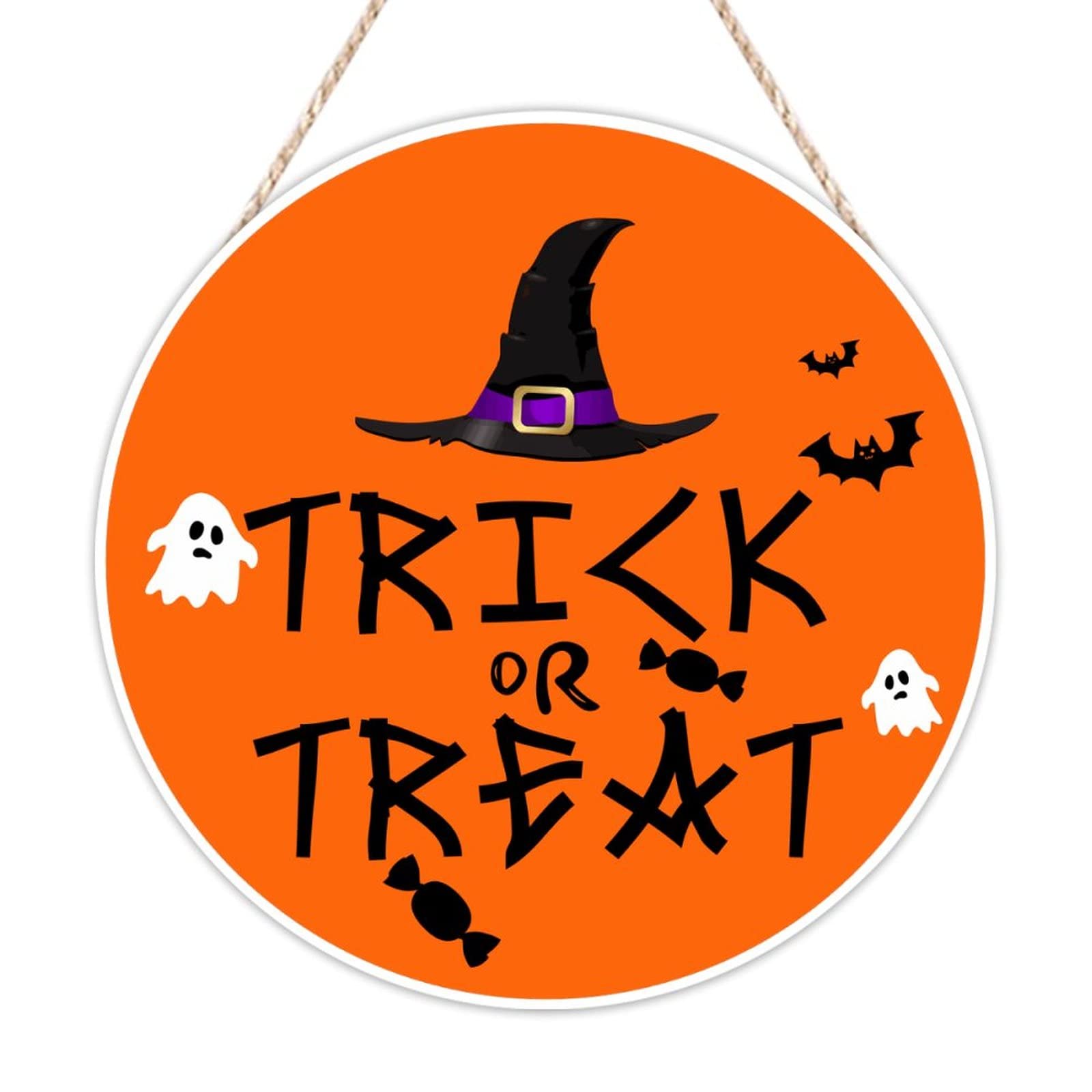 Panneau de bienvenue Halloween Trick or Treat plaque en bois vintage maison 40cm