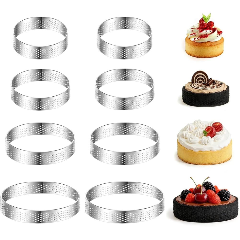 UDSKNV[KSL For Mousse Tartelette Mould, for Mousse,Tarts Mini Pizzas Stainless Steel Crumpet Rings 8pcs