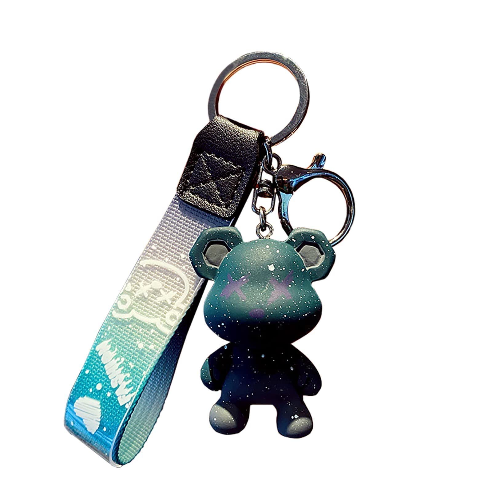 tenghong2021 Colorful Bear Keychain Men Women Creative Braided Rope Resin Animal Pendant Key Ring Accessories