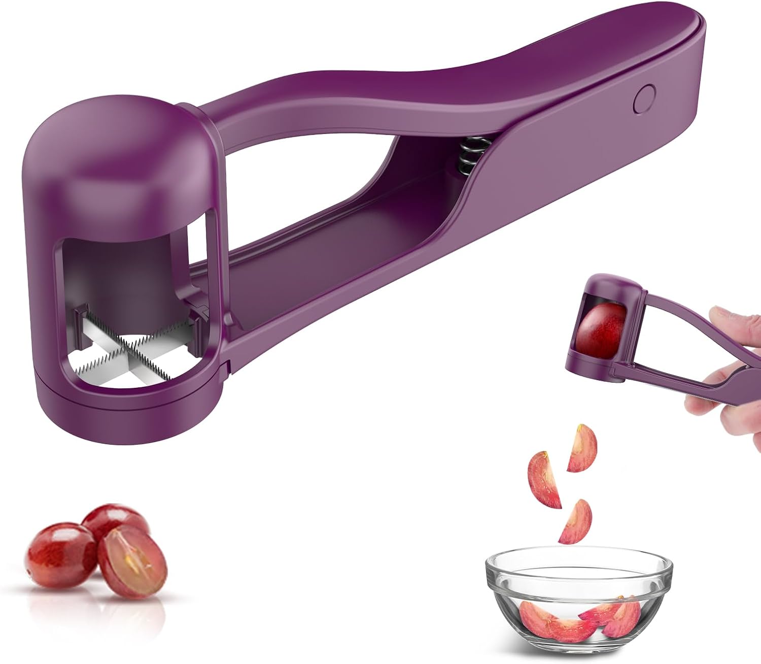 Grape Cutter,Stainless Steel Blades Quarter Grape Slicer with 4 Pieces Cutter for Toddlers Vegetable Fruit Salad,Slicer Kitchen Tomato Cherry Strawberry- Purple Grape Cutter,Stainless Steel Blades Quarter Grape Slicer with 4 Pieces Cutter for Toddlers Vegetable Fruit Salad,Slicer Kitchen Tomato Cherry Strawberry- Purple