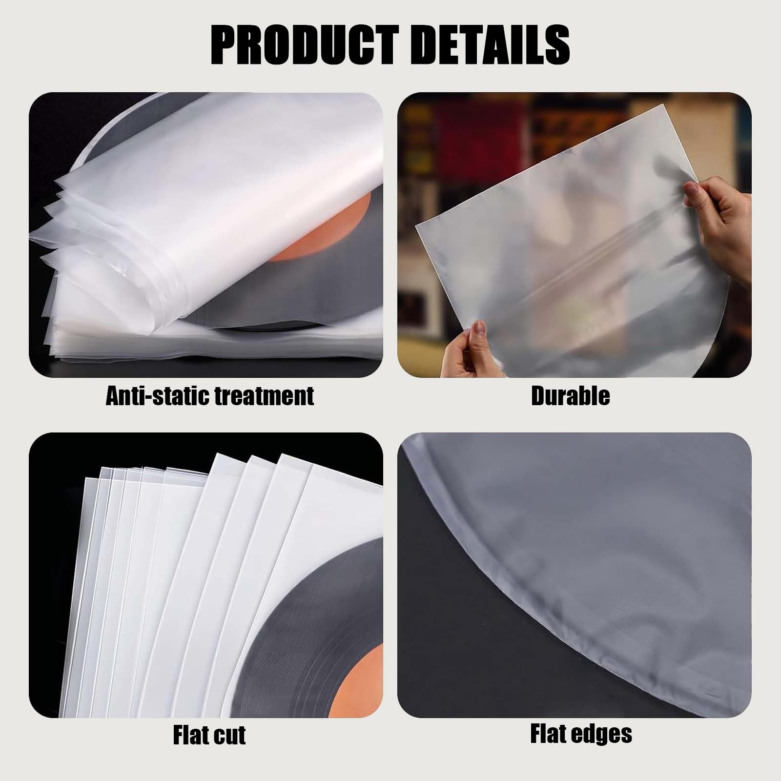 Pochette Vinyle 33 Tours 50 pièces Intérieures Transparentes Antistatique pour Disques 12"