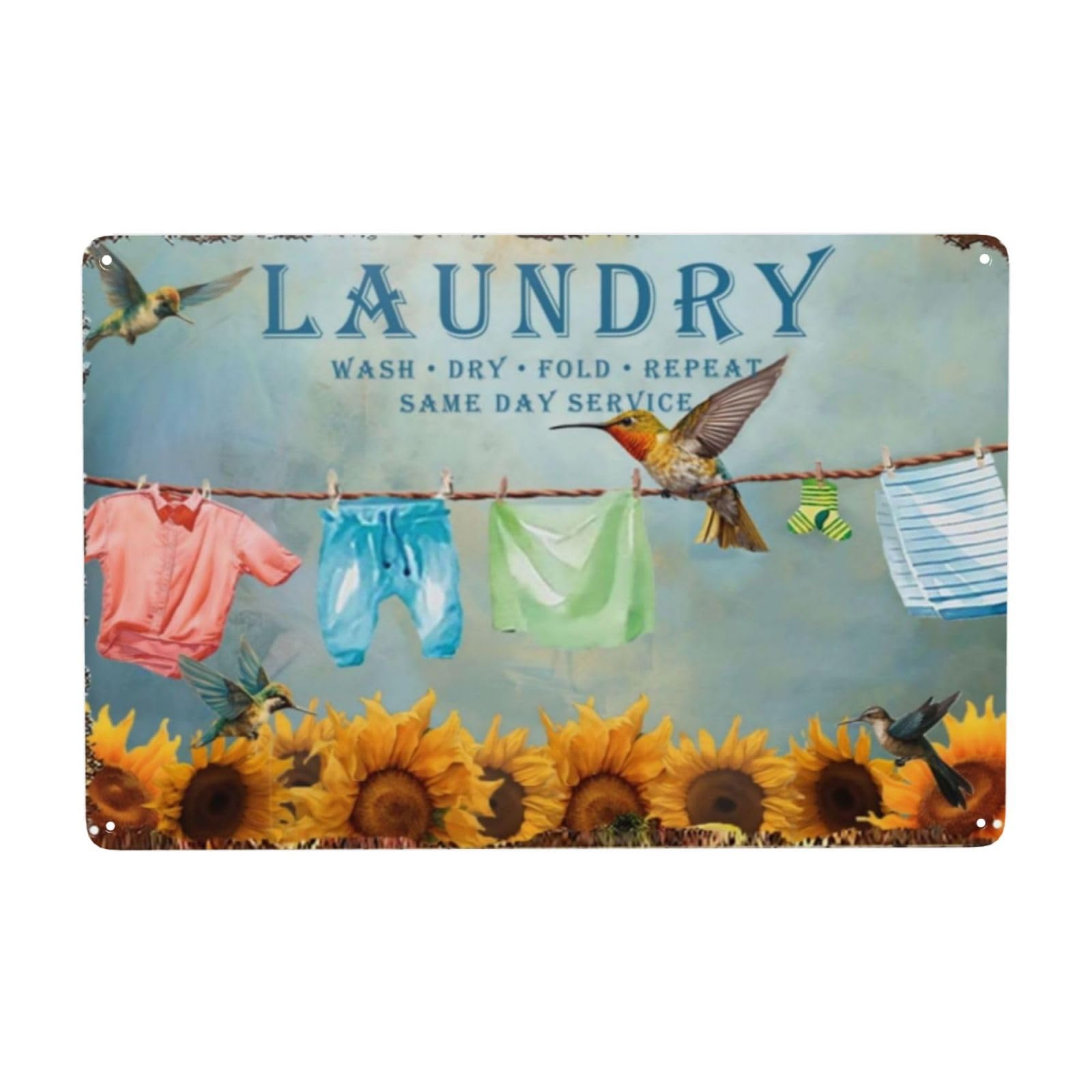 Asbwuo As Pic Laundry Room Tin Sign Vintage 'Wash Fold Dry Repeat' Design Retro Metal Wall Art For Farmhouse Or Bathroom 8X12 Inches