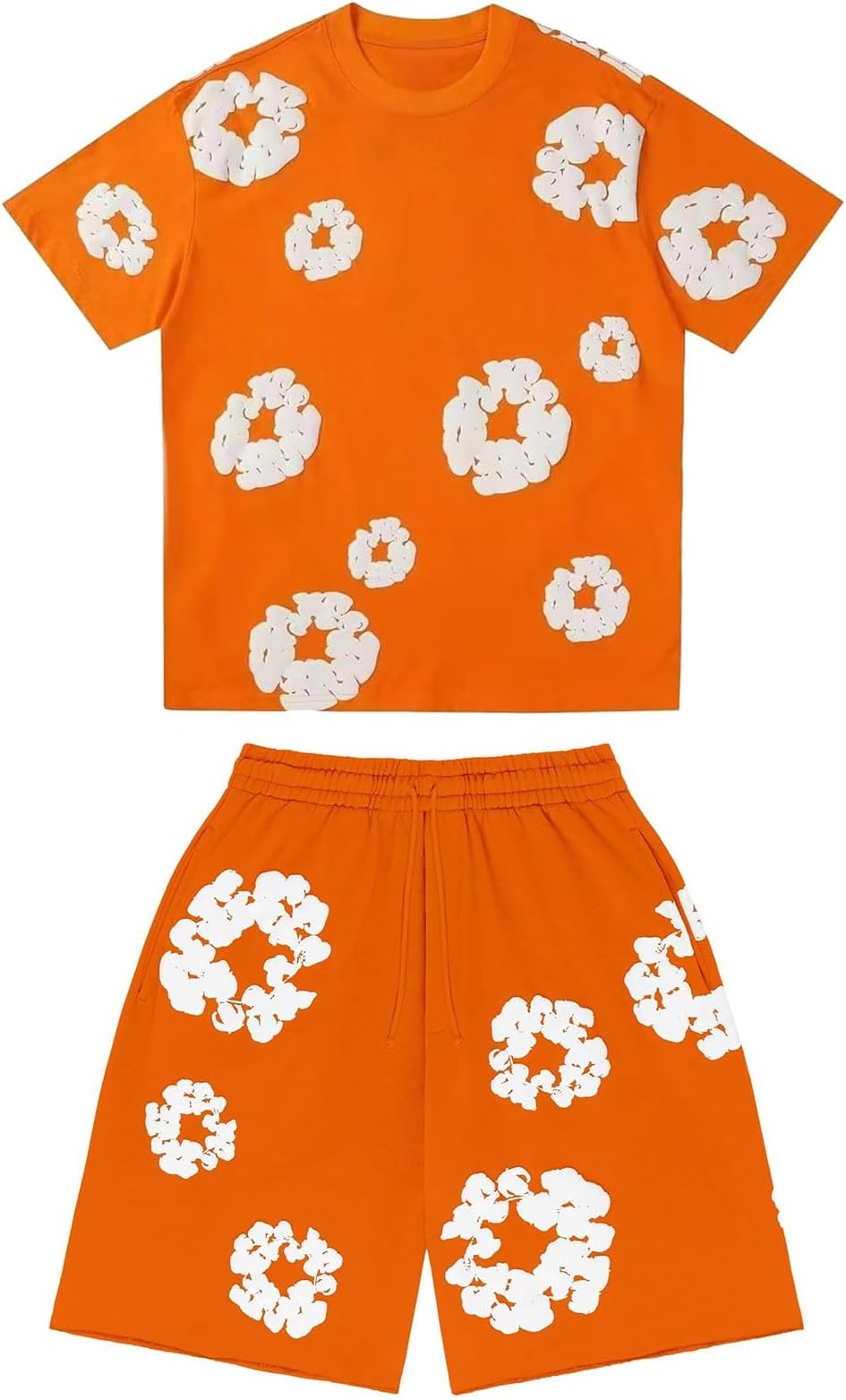 Denims-Tears Kids Tracksuit Set Foam Printed T-Shirt and Shorts 2 Piece Outfit for Boys Girls Summer Fashion Activewear Short Sleeve Tee Tops with Loose Jogger Shorts