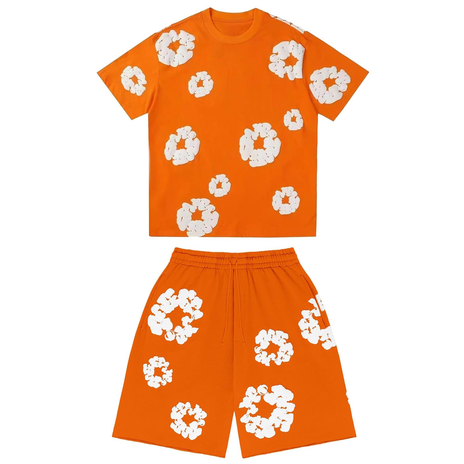 Denims-Tears Kids Tracksuit Set Foam Printed T-Shirt and Shorts 2 Piece Outfit for Boys Girls Summer Fashion Activewear Short Sleeve Tee Tops with Loose Jogger Shorts