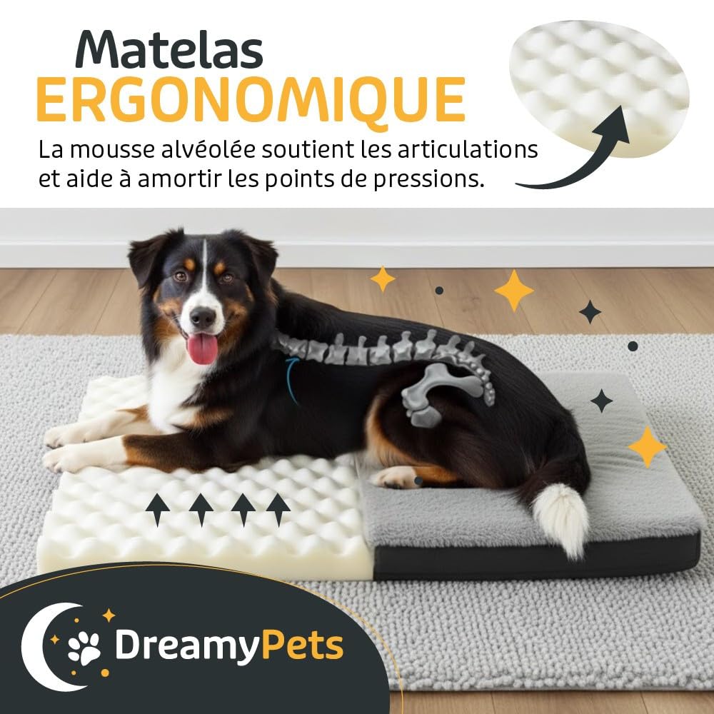 SWEET NIGHT Panier pour Chien Imperméable Déhoussable Lavable Orthopédique 104x69 cm Gris