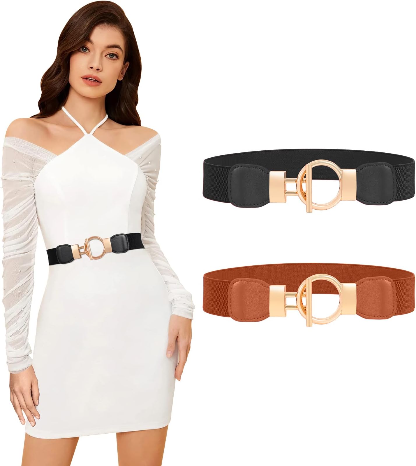 LEACOOLKEYWomen Stretchy Waist Belt Retro Elastic Skinny Belt for Ladies