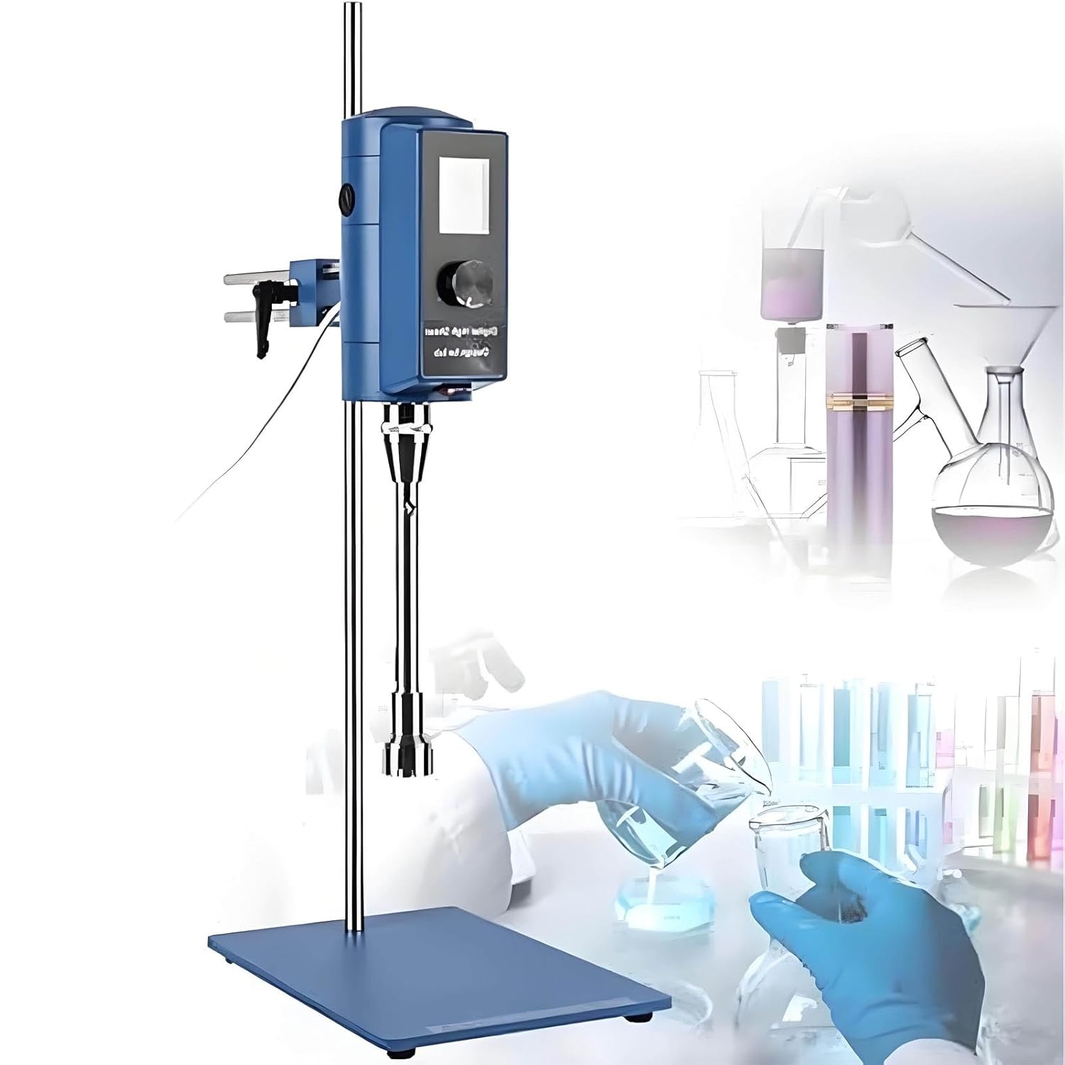 500w Lab High Speed Homogenizer, High Shear Homogenizer Digital Mixer Emulsification Machine for Efficient Emulsifying, Mixing and Dispersion in Paints, Cosmetics, Timer 0-6000 Min, 2000-28000rpm(28G)