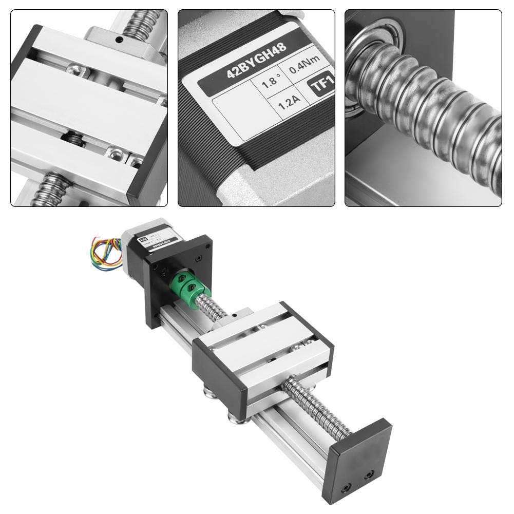 Akozon Tornillo de bola automático Lineal CNC Corredera de deslizamiento Actuador de etapa larga Guía Mesa deslizante Aluminio con motor paso a paso 100 mm Rango efectivo